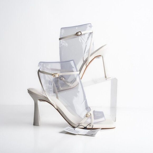 Zara Womens Crossed Strap Heels Sandals White Leather 2337/110 US 9 EU 40 NWT - Picture 2 of 8
